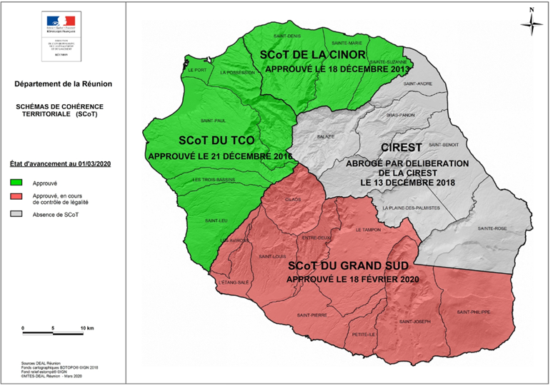 Carte des 4 SCoT de La Réunion